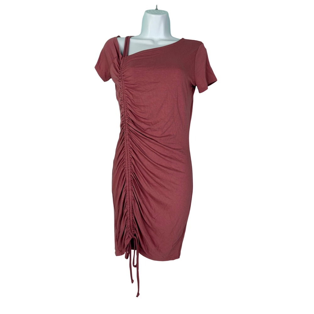 CBRAND Dusty Pink Ruched Asymmetrical Mini Dress Medium Bodycon Festival‎ Boho